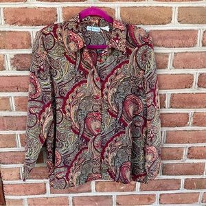 Ladies Paisley long sleeve dress blouse vintage size 14